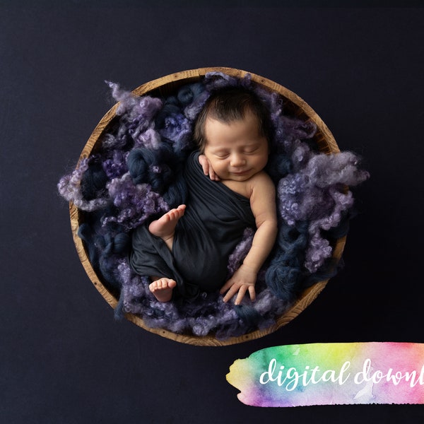 Newborn Photography Prop Background,  Digital Download, Purple and Blue Wool Wood Bowl Digital Background, 300dpi JPG