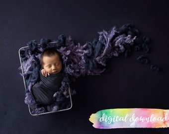 Newborn Photography Prop Background,  Digital Download, Purple and Blue Wool Metal Basket Digital Background, 300dpi JPG