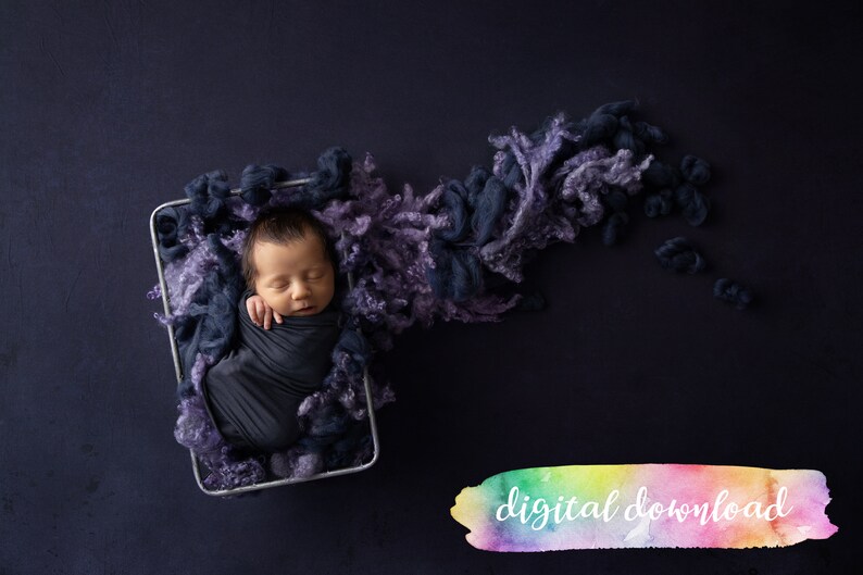 Newborn Photography Prop Background, Digital Download, Purple and Blue Wool Metal Basket Digital Background, 300dpi JPG image 1