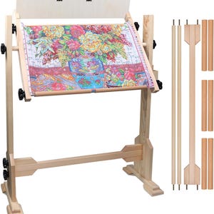 Needlework Table and Adjustable Embroidery Stand, Cross Stitch Hoop Stand, Beech Wood Tapestry Cross Stitch Embroidery Frame Holder