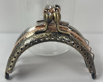 GuoFa Metal Purse Frame Coin Bag Kiss Clasp Lock DIY Craft Bronze Diamond Bead 8.5X6.5CM
