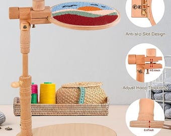 Beech Wood Adjustable Rotated Embroidery Stand without Embroidery Hoops, Embroidery Hoop Holder for Cross Stitch and Embroidery Project