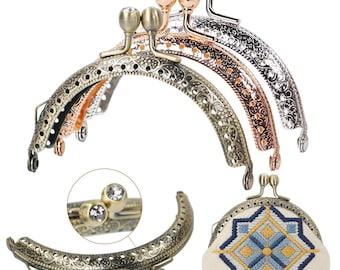 3PCS Rhinestone Purse Clasp, DIY Metal Purse Frame Kiss Clasp, Retro Coin Purse Closure Half Round Bag Frame