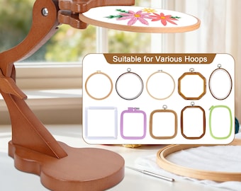 1Set Universal Table Embroidery Stand (Without embroidery Hoop), Multi-Functional Beech Wood Cross Stitch Holder Frame for Hands-Free Sewing