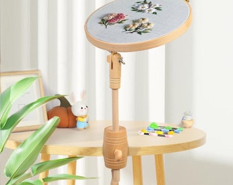 Wooden Embroidery Hoop Stand -  Hands-Free Cross Stitch Tabletop Frame, Height Adjustable Embroidery Holder for Needlepoint and Tapestry