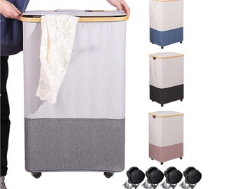 105L Laundry Hamper Basket with Lid for Apartment Easy Transport Laundry Organizer with Handle, Collapsible Large Laundry Hamper with Wheels