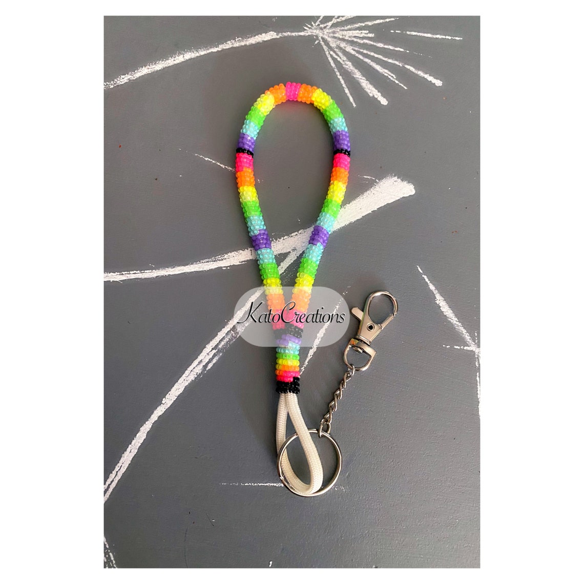 Neon Beaded Keychain Neon Rainbow Wristlet Beaded Keychain Etsy