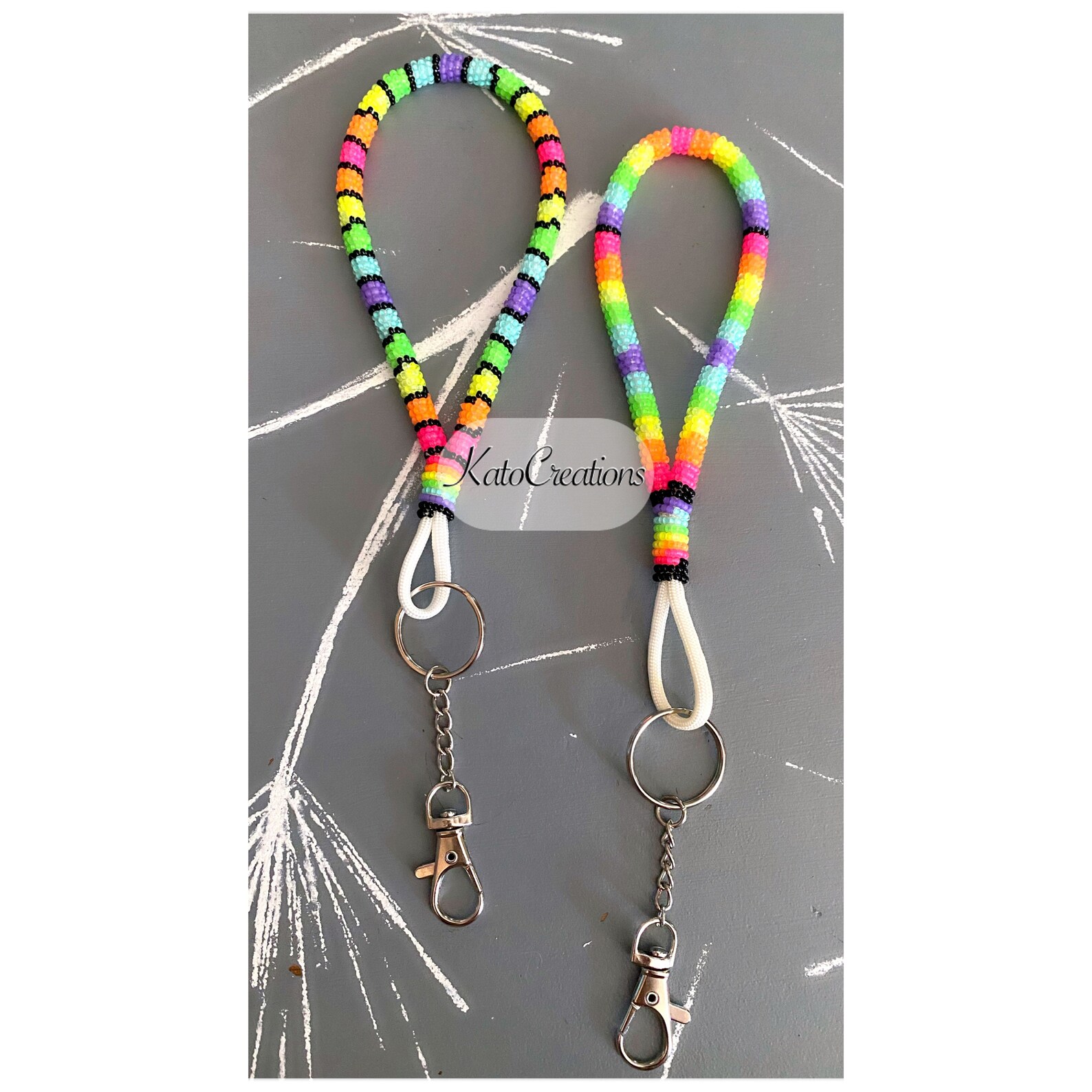 Neon Beaded Keychain Neon Rainbow Wristlet Beaded Keychain Etsy