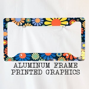 Retro Floral Aluminum License Plate Frame: Teal Hippie Decor