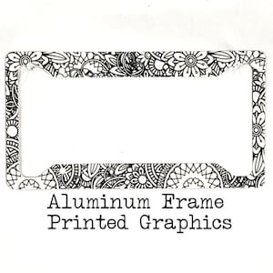 Retro Flowers Abstract Black and White License Plate Frame Aluminum | Hippe | Boho | Chic | Peace & Love