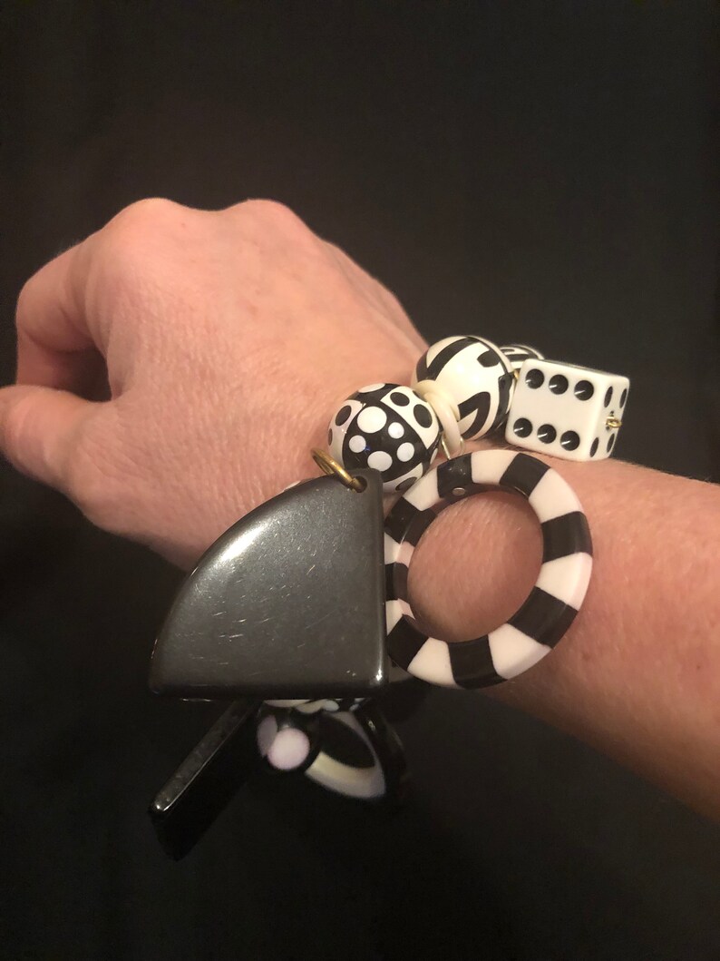 Vintage Black and White Patterned Bracelet and Post Earrings Set