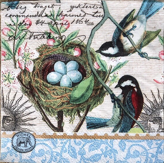 New Bird Nest Paper Napkins Decoupaging Crafting Etsy