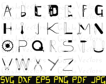 Tools font svg. Tools alphabet svg. Tool-font svg. ABC tools svg. Tools letters svg. Cut file, vinyl decal, Silhouette, DXF, vector clipart.