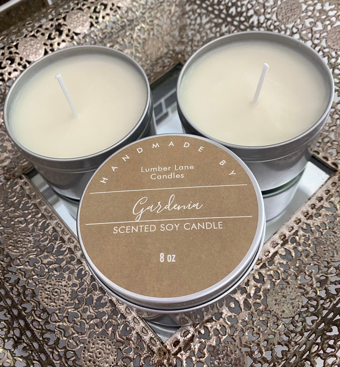 Hand poured Gardenia scented candle Etsy