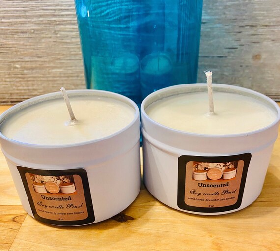 Hand poured Pearl White unscented soy candle/ travel candle Etsy