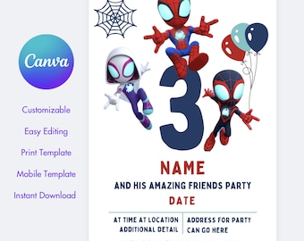 Spidey and His Amazing Friends Birthday Invitation | Editable & Printable Template | Canva Template | Instant | Print and Mobile