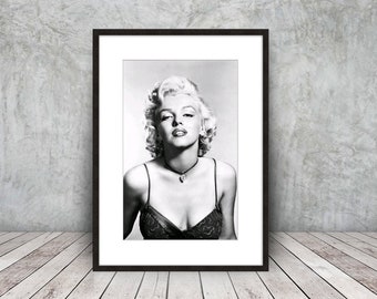 Marilyn Monroe, image de haute qualité avec cadre & passe-partout, affiche encadrée 50 x 70 cm, photo noir et blanc, peinture murale des légendes hollywoodiennes, stars