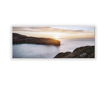 Glasbild, artissimo, 80x30cm, Bild hinter Glas, Foto, Druck, Poster, Wandbild, modern, Querformat, Panorama, Küste, Strand und Meer, Sunset