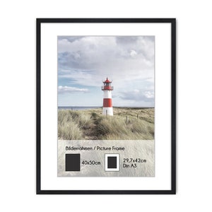 artissimo, PE6601-WR, marco de fotos de madera auténtica 40 x 50 cm con paspartú, marco extraíble para cuadros carteles Din A3 29,7 x 42 cm, madera, marco negro
