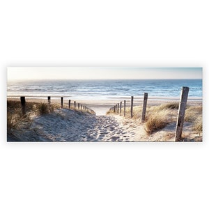 artissimo, Glasbild, 80x30cm, Bild hinter Glas, Foto, Druck, Poster, Wandbild, modern, Querformat, Panorama, Strand und Meer, Dünen Nordsee