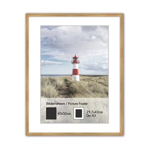 artissimo, PE6599-WR, marco de fotos de madera auténtica 40 x 50 cm con paspartú, marco extraíble para fotografías Din A3 29,7 x 42 cm, madera, marco, roble