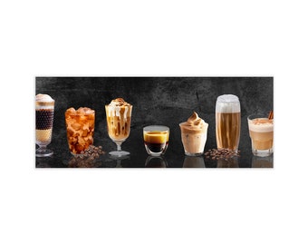 Glass picture, artissimo, 80 x 30 cm, picture behind glass, photo, poster, print, wall picture living room modern, types of coffee, kitchen picture