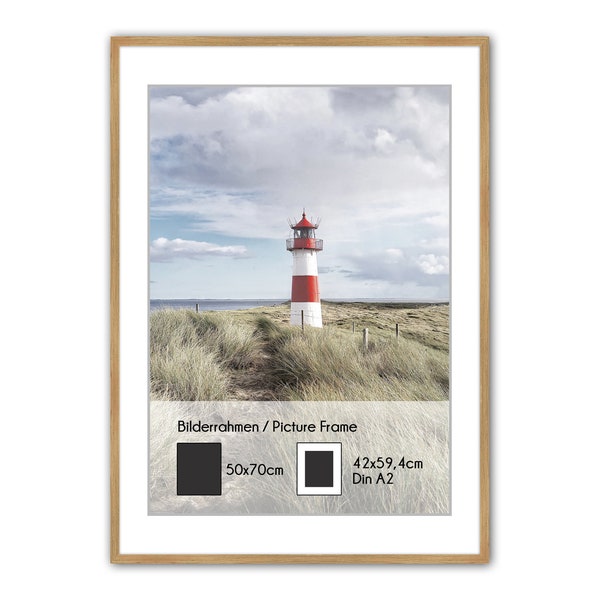 artissimo, PE6602-WR, cadre photo en bois véritable 50 x 70 cm avec passepartout, cadre amovible pour photos Din A2 42 x 59,4 cm, bois, cadre, chêne Chêne