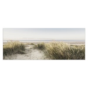 artissimo, Glasbild, 80x30cm, Bild hinter Glas, Foto, Druck, Poster, Wandbild, modern, Querformat, Panorama, Strand und Meer, Dünen Nordsee