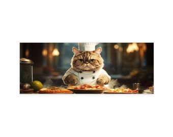 Glass picture, artissimo, 80 x 30 cm, picture behind glass, photo, poster, print, mural living room modern, funny, cat, chef, kitchen picture