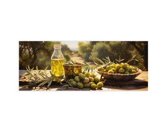 Glass picture, artissimo, 80 x 30 cm, picture behind glass, photo, poster, print, wall picture living room modern, olive trees, kitchen picture
