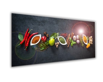 artissimo, glass picture, 125 x 50 cm, picture behind glass, photo, print, mural, poster, modern, landscape format, panorama, spices, herbs