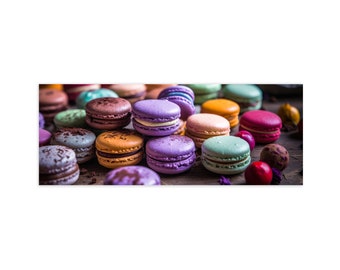 Glass picture, artissimo, 80 x 30 cm, picture behind glass, photo, poster, print, mural living room modern, colorful macarons, kitchen picture
