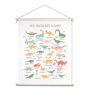 artissimo, poster in tessuto 40 x 50 cm, il mio alfabeto dei dinosauri, ABC, poster in tessuto, arazzo, quadro per bambini, murale per la camera dei bambini, quadro, dinosauri