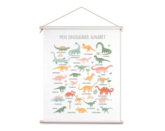 artissimo, textile poster 40 x 50 cm, My dinosaur alphabet, ABC, fabric poster, tapestry, children's picture, mural children's room, picture, dinosaurs