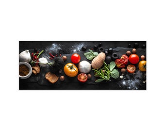 Glass picture, artissimo, 80 x 30 cm, picture behind glass, photo, poster, print, wall picture living room modern, vegetables and spices in the kitchen, kitchen picture