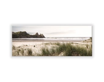 artissimo, image en verre, 80 x 30 cm, image derrière verre, photo, impression, affiche, murale, moderne, format paysage, panorama, côte, plage et mer, dunes