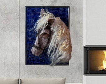 Realistic horse head as a framed picture made of felt, 3d portrait from photo, custom gift for animal lovers/ felt by Maririch