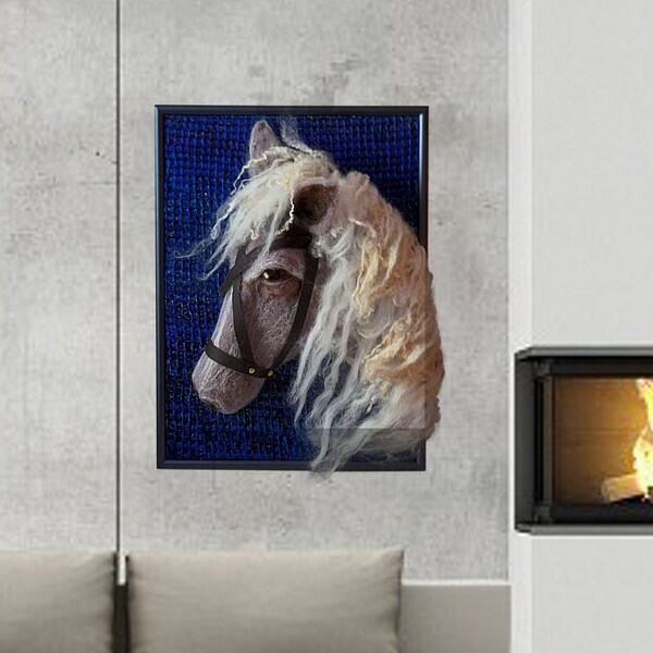 Realistisch paardenhoofd als ingelijste foto van vilt, 3D-portret van foto, gepersonaliseerd cadeau voor dierenliefhebbers/vilt door Maririch