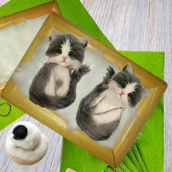 Grey Felt Cat: Decor in Frame Pet Memorial Broche. Katten vilten miniaturen, wollen kat. MariRich cadeau voor kattenliefhebbers
