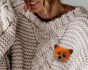 Cute orange fux brooch, fux head, felt fux pendant, fashion trend 2022-23. Unique gift for animal lovers. Unique by MariRich