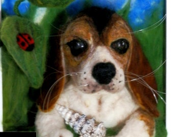 Chien Beagle réaliste de Felt Photo, Portrait d'animal de compagnie 3d d'animal de compagnie, cadeau personnalisé pour les amoureux des animaux. Conçu par Mari Rich