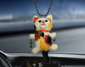 Schwingende Glückskatze Anhänger, Auto Rückspiegel Ornamente, Süße Katze aus Filz. Fensterdeko, Wohndekor. Benutzerdefiniert von MariRich