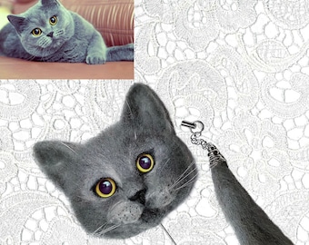 Gray British cat made of felt, cat head, cat brooch according to photo, fashion trend 2023. Unique for cat lovers. Unique from MariRich