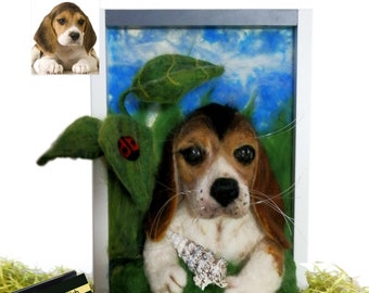 Realistic Beagle Dog from Felt Photo, 3d Pet Portrait of Pet, Custom Gift for Animal Lovers. Designed by Mari Rich