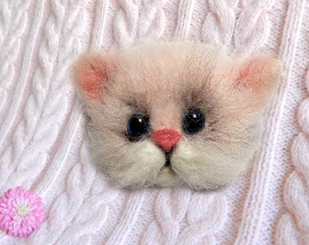 Cute Cat Head Miniature White Cat Felt Cat Brooch Fashion Trend 2023. MariRich Gift for Cat Lovers from Photos