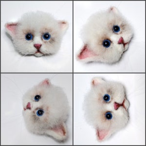 Witte schattige kat, vilten kattenbroche, kattenhoofd, modetrend 2023. Naaldvilten gelukskat. Cadeau voor kattenliefhebbers van MariRich afbeelding 4