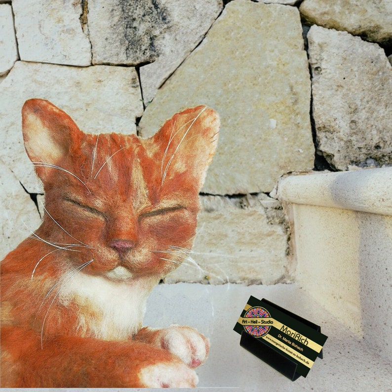 Schlafende Wollfilz Spiralkatze, realistische Katze Figur, Kuscheltier in Originalgröße nach Foto, Geschenk für Katzenliebhaber von MariRich zdjęcie 2
