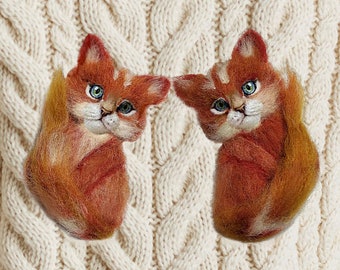 Orange felt cat from photo, cat brooch. Wool felt spiral cat, miniature cat. Trends 2022-23. MariRich gift for cat lovers