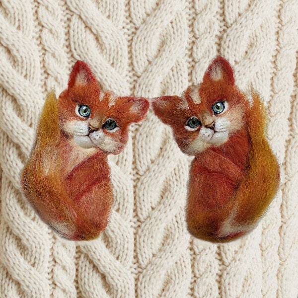 Oranje viltkat van foto, kattenbroche. Wolvilt spiraalkat, miniatuurkat. Trends 2022-23. MariRich cadeau voor kattenliefhebbers