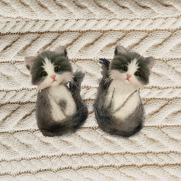 Grijze kat als broche van viltkat. Miniatuurkat, modetrend 2022-23. Gepersonaliseerd cadeau voor kattenliefhebbers door MariRich